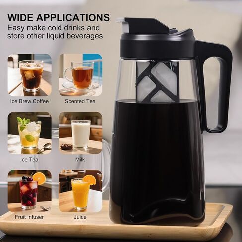 Sivaphe Large Ice Cold Coffee Maker 64 oz /2 L Traitan Plastic Leak Proof, Coffee/Tea Brewer Method with Reusable Removable Filter 2 Quart in Kuwait