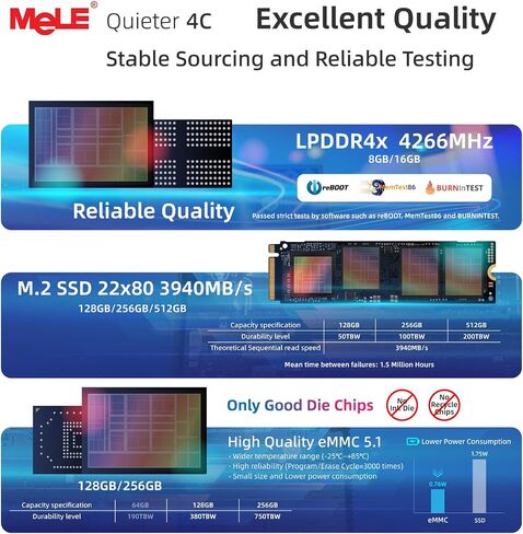 MeLE Fanless Mini PC Quieter 4C N150, 16GB RAM 512GB Storage, Win11 Pro | Full-Functional USB-C, 2.4G/5G WiFi, 4K Triple Display, 24/7 on Home, Office, Education, industrial, Astrophotography in Kuwait