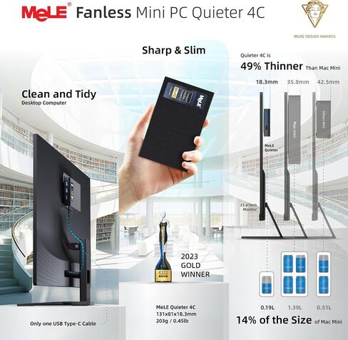 MeLE Fanless Mini PC Quieter 4C N150, 16GB RAM 512GB Storage, Win11 Pro | Full-Functional USB-C, 2.4G/5G WiFi, 4K Triple Display, 24/7 on Home, Office, Education, industrial, Astrophotography in Kuwait