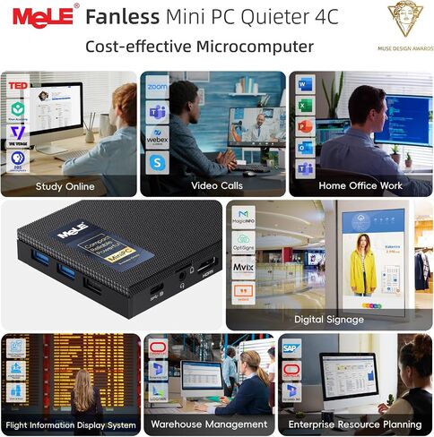 MeLE Fanless Mini PC Quieter 4C N150, 16GB RAM 512GB Storage, Win11 Pro | Full-Functional USB-C, 2.4G/5G WiFi, 4K Triple Display, 24/7 on Home, Office, Education, industrial, Astrophotography in Kuwait