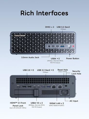MINISFORUM MS-S1 MAX Mini AI Workstation PC, AMD Ryzen AI Max+ 395 (16C/32T),RDNA3.5 GPU,128GB LPDDR5x RAM 2TB SSMINI PC, Dual M.2 PCIe 4.0,PCIe x16 Slot, USB4 V2(80Gbps)& Dual 10GbE, 320W PSU,Wi-Fi 7 in Saudi Arabia