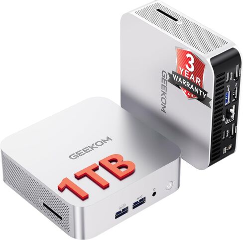 GEEKOM A8 Mini PC, Ryzen 7 8745HS, 32GB DDR5 Upgradeable RAM, 1TB SSD | Creator & Office, USB4, Up to 128GB RAM, 4x 4K Display, 8K, Business Ready, SD Card Slot, Aluminum Design, 3-Year Coverage in Saudi Arabia