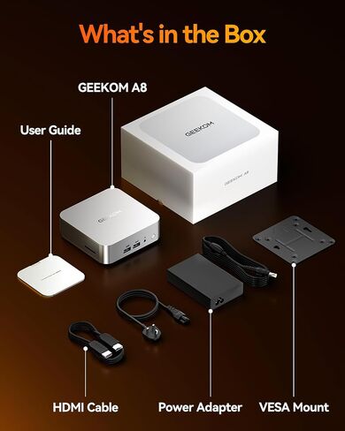 GEEKOM A8 Mini PC, Ryzen 7 8745HS, 32GB DDR5 Upgradeable RAM, 1TB SSD | Creator & Office, USB4, Up to 128GB RAM, 4x 4K Display, 8K, Business Ready, SD Card Slot, Aluminum Design, 3-Year Coverage in Saudi Arabia