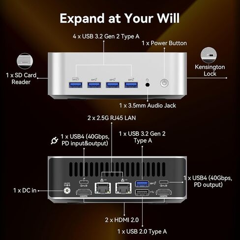 GEEKOM A8 MAX Gaming Mini PC AMD Ryzen 9 8945HS 32GB DDR5 & 1TB SSD | (Expandable)Quiet Mini Computer(Desktop Alternative)for Design & AI Tools, Dual LAN|USB4|8K Output|Home Office Business in Saudi Arabia