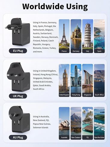 65W USB C Charger Block,3Port Fast MacBook Charger USB C with UK/EU/AU Plug | 2Pack 6.6FT USB C Cable with EU/UK/AU Travel Plug 65W Type C Charger Fast Charging for MacBook Pro/Air, iPhone 17/16/15, iPad in Kuwait
