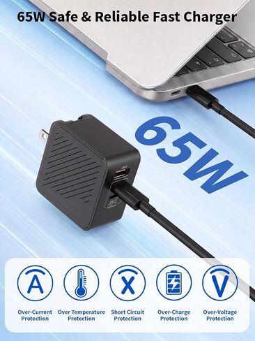65W USB C Charger Block,3Port Fast MacBook Charger USB C with UK/EU/AU Plug | 2Pack 6.6FT USB C Cable with EU/UK/AU Travel Plug 65W Type C Charger Fast Charging for MacBook Pro/Air, iPhone 17/16/15, iPad in Kuwait