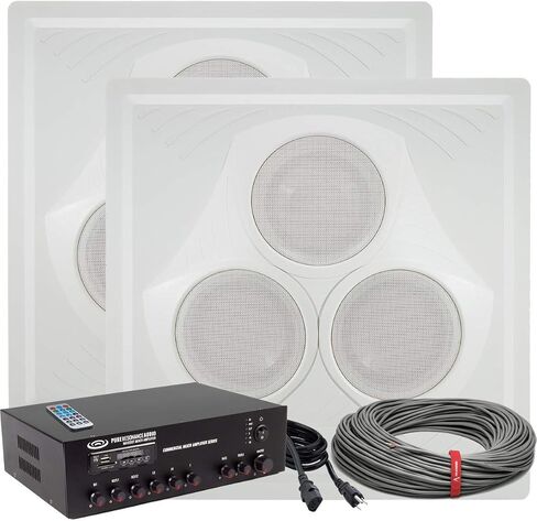 Pure Resonance Audio Commercial Sound System Bundle w VCA8 Vector Drop Tile Ceiling Speakers, MA120BT 120 Watt Bluetooth Mixer Amplifier and Speaker Wire (2 Speakers) in Saudi Arabia