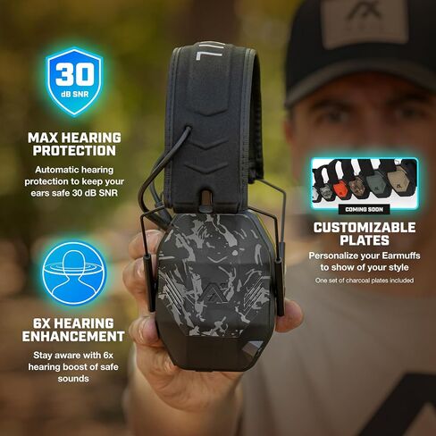 AXIL MX Electronic Earmuff Hearing Protection - Up to 6X Hearing Protection | Noise Reduction Earmuffs With Button-Controlled Volume, Durable Protection For Shooting, Work & Range Use in Saudi Arabia