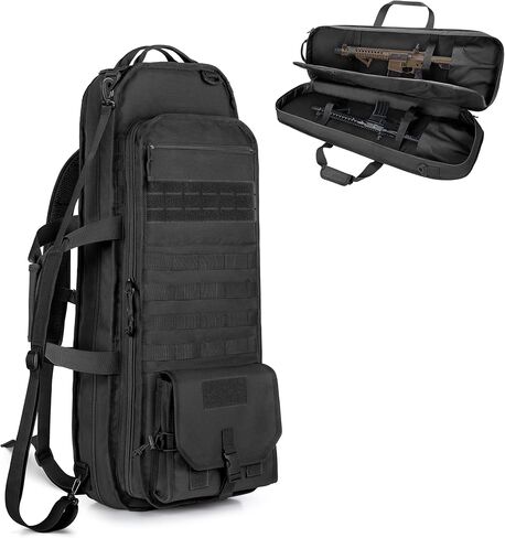 GOBUROS Tactical Rifle Bag Backpack Fits 28 inches Rifles Gun Bag for Rifle | Soft Rifle Case with 3 Magazine Holders, Padded Shoulder Straps, Lockable Zipper and Molle System for Hunting and Shooting in Saudi Arabia