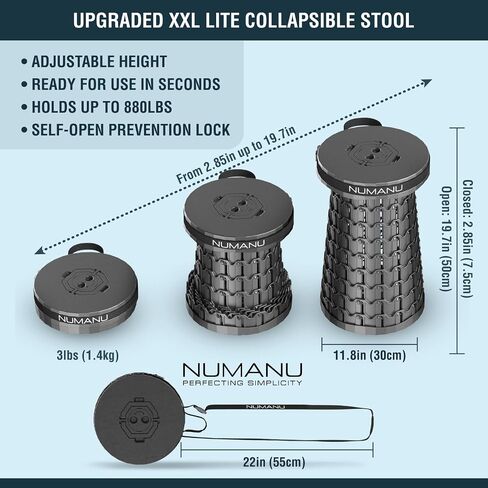 مقعد NUMANU XXL Lite قابل للطي، وسادة 3 في 1 + حقيبة، 880 رطلاً، دائري | مقعد كبير وطويل خفيف الوزن بوزن 3 أرطال، تصغير 2.5-19.7 بوصة، حقيبة وسادة 3 في 1 + حامل مشروبات؛ السفر والرياضة والتخييم in Kuwait