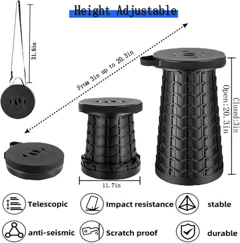 20.3“Collapsible Stool for Adults Heavy Duty 1000lbs Load Capacity Folding Stool Wider Seat&Taller Height Portable Seat Telescoping Chair for Camping, Parade, Sporting Event, Campfire Party in Saudi Arabia