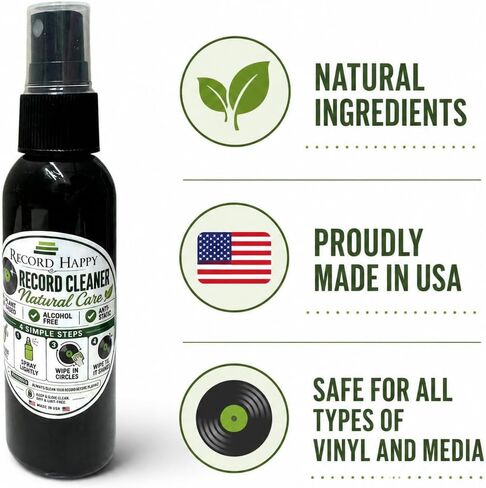 Vinyl Record Cleaning Kit Natural Cleaner & Microfiber Glove Set for LPs | Made in USA formula designed for deep groove album care and record dust removal, with an anti-static microfiber cloth glove in Saudi Arabia