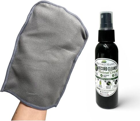 Vinyl Record Cleaning Kit Natural Cleaner & Microfiber Glove Set for LPs | Made in USA formula designed for deep groove album care and record dust removal, with an anti-static microfiber cloth glove in Saudi Arabia