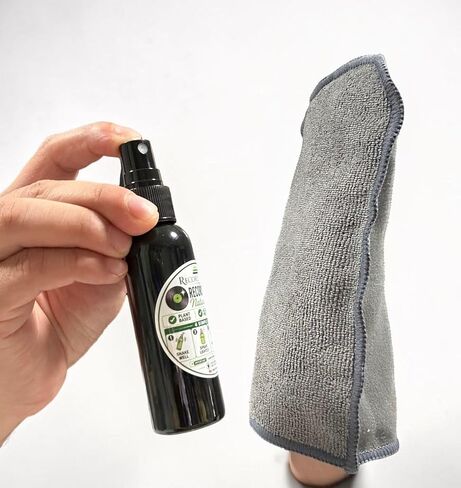 Vinyl Record Cleaning Kit Natural Cleaner & Microfiber Glove Set for LPs | Made in USA formula designed for deep groove album care and record dust removal, with an anti-static microfiber cloth glove in Saudi Arabia