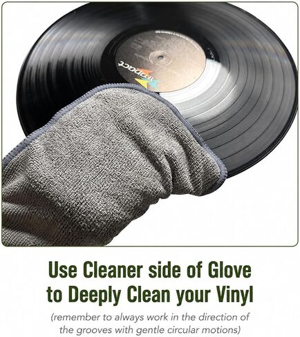 Vinyl Record Cleaning Kit Natural Cleaner & Microfiber Glove Set for LPs | Made in USA formula designed for deep groove album care and record dust removal, with an anti-static microfiber cloth glove in Saudi Arabia