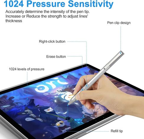 MPP Pen for HP Omnibook X Flip/Envy/Spectre/Pavilion x360 300 Day Battery | Palm rejection, 1024 pressure levels, tilt detection, 2 shortcut buttons, perfect for notes and professional drawing in Saudi Arabia