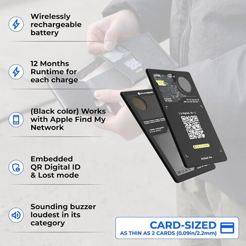 Rolling Square AirCard Pro - Apple Find My only – Bluetooth Tracker Card, Wireless Charging, Digital ID, Anti-Loss Wallet Tracker – Smart Locator, Black in Saudi Arabia