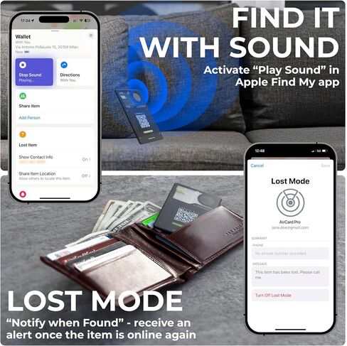 Rolling Square AirCard Pro - Apple Find My only – Bluetooth Tracker Card, Wireless Charging, Digital ID, Anti-Loss Wallet Tracker – Smart Locator, Black in Saudi Arabia
