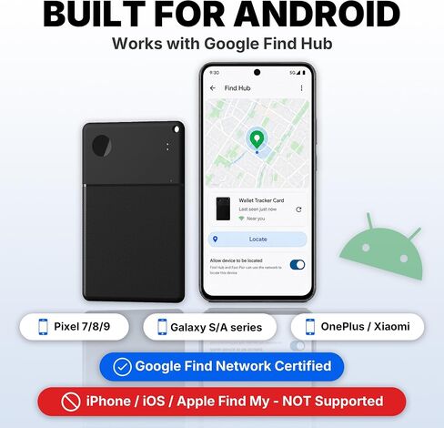 Wallet Tracker Card for Android, Ultra Thin 2.5mm Bluetooth Card Tracker, 5 Year Battery, Loud 115dB Locator for Wallet, Passport, Luggage, Works with Google Find Hub (Android Only) in Saudi Arabia