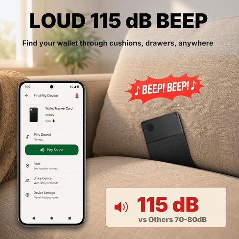Wallet Tracker Card for Android, Ultra Thin 2.5mm Bluetooth Card Tracker, 5 Year Battery, Loud 115dB Locator for Wallet, Passport, Luggage, Works with Google Find Hub (Android Only) in Saudi Arabia