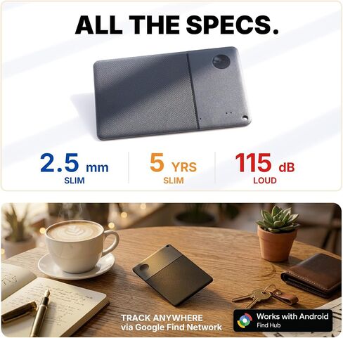 Wallet Tracker Card for Android, Ultra Thin 2.5mm Bluetooth Card Tracker, 5 Year Battery, Loud 115dB Locator for Wallet, Passport, Luggage, Works with Google Find Hub (Android Only) in Saudi Arabia