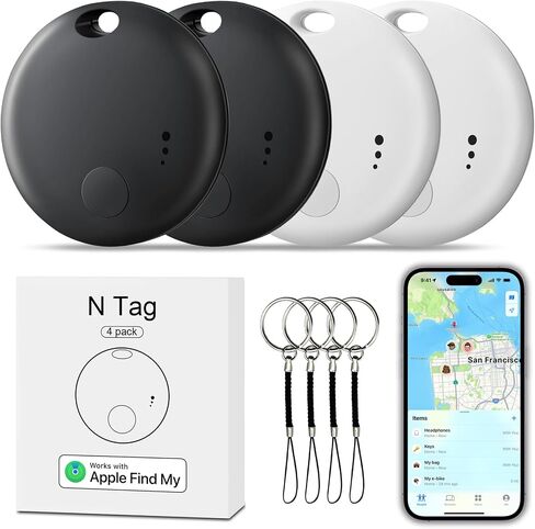 حزمة Air Tracker-4 Pack [معتمدة من MFi] تعمل مع Find My (iOS فقط) | علامات التعقب، مكتشف العنصر، محدد موقع الهواء عبر البلوتوث، مفتاح جهاز التتبع العالمي، أجهزة تعقب GPS لحقيبة المحفظة للأمتعة in Kuwait