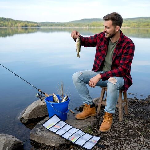 4 Pcs Fishing Lure Wrap Set, 25" X 9" Durable Lure Bag 6 Pocket PVC Protective Cover Saltwater Hook Covers Fabric Lures Protector Trolling Lures Tackle Storage Bag in Saudi Arabia
