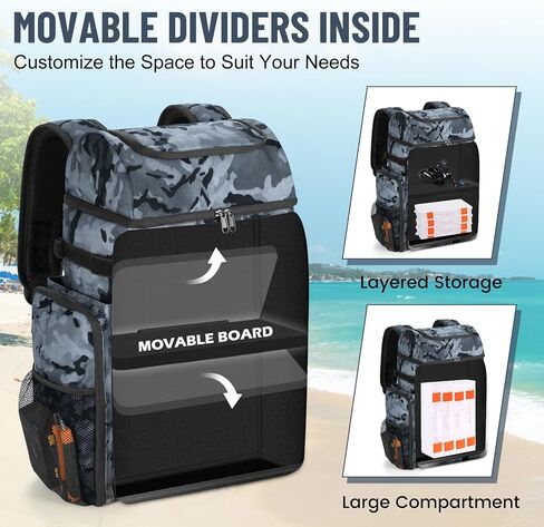 VJI 52L Large Fishing Tackle Backpack with Rod Holders, Black Camo | 900D Water-resistant, 52L Large Fishing Tackle Bag, for Fishing, Camping, Hiking in Saudi Arabia