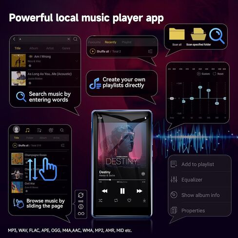 160GB MP4 MP3 Player with Bluetooth and WiFi, Spotify for Kids | 4.5" Touchscreen, Parental Controls Android MP4 Player with Amazon Music, YouTube, Pandora, Audible, Support 1TB MicroSD Card in Saudi Arabia