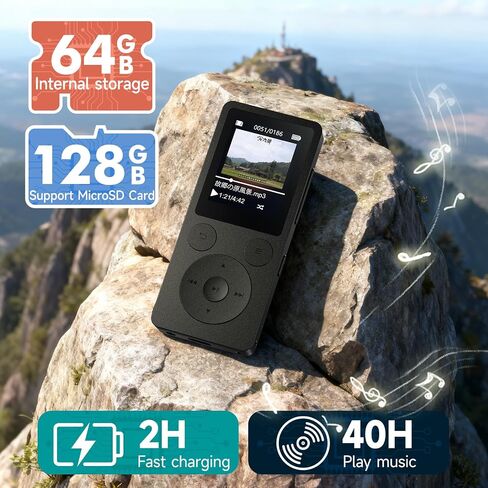 64GB MP3 Player with Bluetooth 5.3, Speaker & Physical Buttons | 40H Playback, HiFi Sound, Equalizer, Voice Recorder, FM Radio, A-B Repeat, Lightweight 1.3 Oz, Supports128GB microSD Card in Saudi Arabia