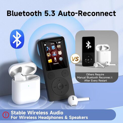 64GB MP3 Player with Bluetooth 5.3, Speaker & Physical Buttons | 40H Playback, HiFi Sound, Equalizer, Voice Recorder, FM Radio, A-B Repeat, Lightweight 1.3 Oz, Supports128GB microSD Card in Saudi Arabia