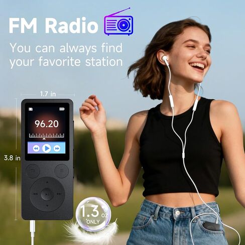 64GB MP3 Player with Bluetooth 5.3, Speaker & Physical Buttons | 40H Playback, HiFi Sound, Equalizer, Voice Recorder, FM Radio, A-B Repeat, Lightweight 1.3 Oz, Supports128GB microSD Card in Saudi Arabia