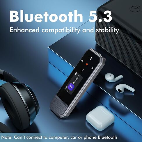 مشغل MP3 RUIZU سعة 32 جيجابايت USB-C مع بلوتوث 5.3 ومشبك للجري الرياضي | مشغل موسيقى محمول مع راديو FM، ومسجل صوت بزر واحد، وتكرار خلط الصوت الرقمي، ونقل ملفات الهاتف المحمول in Kuwait