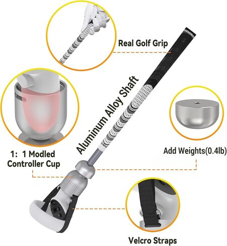 Weighted VR Golf Club Attachment for Meta/Oculus Quest 2 | Aluminum Quest 2 Golf Club Handle with Realistic Grip, Two Straps Included, Silver in Saudi Arabia
