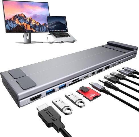 Mukiya USB C Laptop Docking Station Stand, 8 in 1 Hub 4K HDMI, Dock Stand | Laptop Dock Stand with 4K@30Hz, 2*USB A 3.0, PD 100W, USB-C Data, SD&TF, Dock Station Compatible with Acer/Dell XPS/HP/Mac in Saudi Arabia