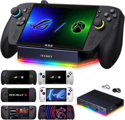 iVANKY 14-in-1 RGB Docking Station for ROG Xbox Ally X(2025), 4K@120Hz | Compatible with Steam Deck /Legion GoS/msi claw 8 ex ai+,10Gbps USB3.2, SD/TF Slots, 1Gbps Ethernet,100W Charge, Foldable in Kuwait