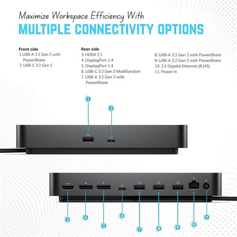 WD25 Dell Pro Dock USB-C Docking Station - 100W Power - 3 Year Warranty | HDMI 2.1 & DisplayPort 1.4, 2.5GbE Ethernet, USB-A & USB-C Ports, Fast Data Transfer & Power Delivery for USB-C Devices in Saudi Arabia