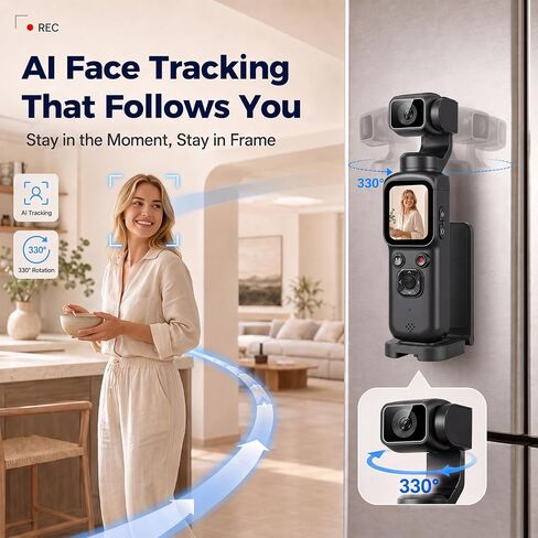 4K Vlogging Camera with Magnetic Mount, AI Face Tracking & WiFi | Face-Detection Tracking, one-touch front/selfie view, Type-C charging, webcam mode, and Class 10 cards up to 256GB in Saudi Arabia