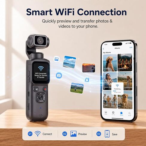 4K Vlogging Camera with Magnetic Mount, AI Face Tracking & WiFi | Face-Detection Tracking, one-touch front/selfie view, Type-C charging, webcam mode, and Class 10 cards up to 256GB in Saudi Arabia