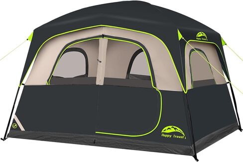 Happy Travel 6 Person Tents for Camping, Waterproof Cabin Tent with Rainfly | Easy Setup Camping Tent, Portable Large Family Tent with 5 Large Mesh Windows and Carry Bag for Outdoor Camping & Hiking in Kuwait