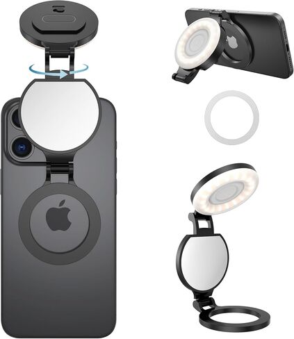 Magnetic Selfie Light for Phone,Phone Ring Light Selfies | Tri-Fold, As Lamp, 360° Foldable LED Selfie Light Compatible with iPhone Magsafe,Photography/TikTok/Zoom Calls/Video in Kuwait