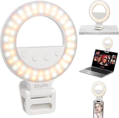 Diyife Selfie Ring Light, 60 LED Rechargeable Selfie Light for Phone | 360° Rotation 1000mAh 10 Level Brightness Portable Phone Clip on Light for Laptop, Makeup, Vlog, TikTok, Video Recording in Kuwait