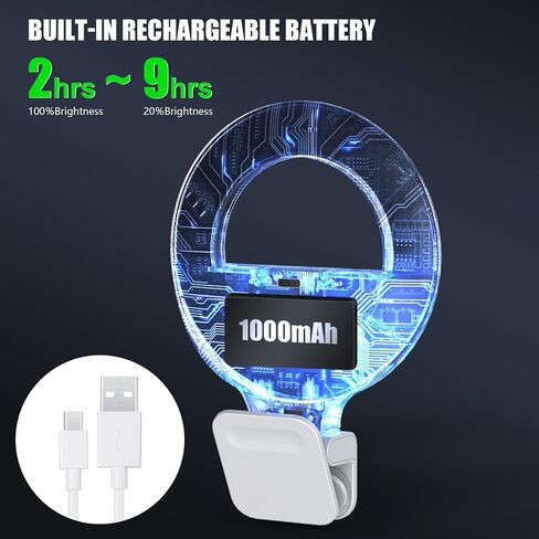 Diyife Selfie Ring Light, 60 LED Rechargeable Selfie Light for Phone | 360° Rotation 1000mAh 10 Level Brightness Portable Phone Clip on Light for Laptop, Makeup, Vlog, TikTok, Video Recording in Kuwait