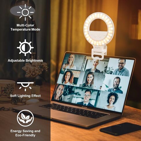 Diyife Selfie Ring Light, 60 LED Rechargeable Selfie Light for Phone | 360° Rotation 1000mAh 10 Level Brightness Portable Phone Clip on Light for Laptop, Makeup, Vlog, TikTok, Video Recording in Kuwait