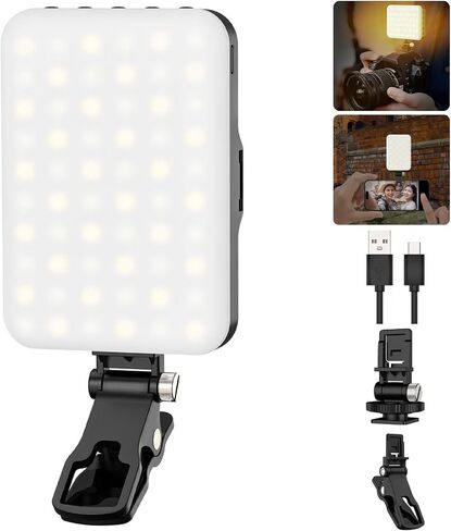 مصباح كاميرا LED هاجيبيس - إضاءة تصوير محمولة مع 60 مصباح LED، بطارية قابلة لإعادة الشحن 2200 مللي أمبير في الساعة، 7 أوضاع، سطوع 10 مستويات، مشبك إضاءة للهاتف/الكمبيوتر اللوحي/الكمبيوتر المحمول in Kuwait