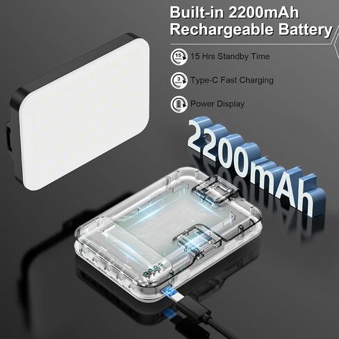 مصباح كاميرا LED هاجيبيس - إضاءة تصوير محمولة مع 60 مصباح LED، بطارية قابلة لإعادة الشحن 2200 مللي أمبير في الساعة، 7 أوضاع، سطوع 10 مستويات، مشبك إضاءة للهاتف/الكمبيوتر اللوحي/الكمبيوتر المحمول in Kuwait