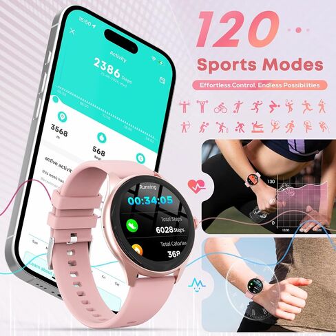 Smart Watch for Women, 1.39" HD Touchscreen Smartwatch with 120 Sports Modes, AI Voice Assistant, Heart Rate/Sleep Monitor, Bluetooth Call & Music Control Fitness Watch for iPhone/Android (Pink) in Saudi Arabia