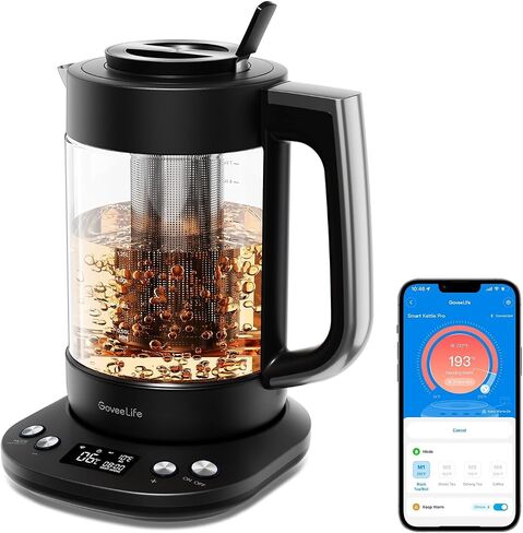 GoveeLife Smart Electric Kettle with Tea Infuser for Loose Leaf, 1.7 L Electric Tea Kettle with Brewing Program, Variable Temperature Control, 2 H Keep Warm & Auto Shut off, BPA Free, Sliver | Electric Tea Kettle with Brewing Program, Variable Temperature in Saudi Arabia