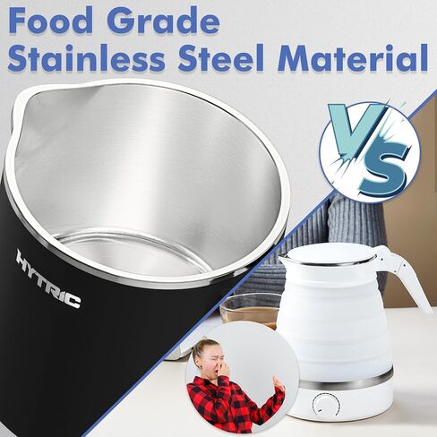 HYTRIC Travel Electric Kettle, 650ML Stainless Steel Foldable Kettle | Collapsible & Foldable, Dual Power, Auto-Shutoff & Boil-Dry Protect, Portable for Travel, Hotel, Office & Dorm, Easy to Store in Saudi Arabia