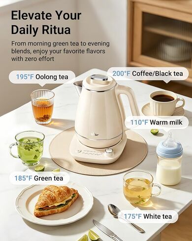 Bear Electric Kettle, 1.5L 304 Stainless Steel Water Boiler, 1500W Fast Boiling Tea Kettle with Double Wall Cool Touch, Auto Shut-Off & Boil-Dry Protection, BPA-Free, Cream in Saudi Arabia